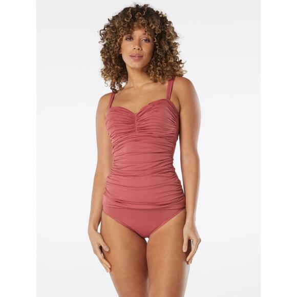 Coco Reef Women's Charisma Tie-Back Ruched Bra-Sized Pleated Tankini Top - Picture 1 of 7